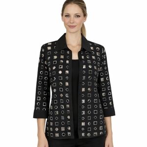 Karen Arnold Artsy Geometric Cut Out Black And White Women's Top Medium